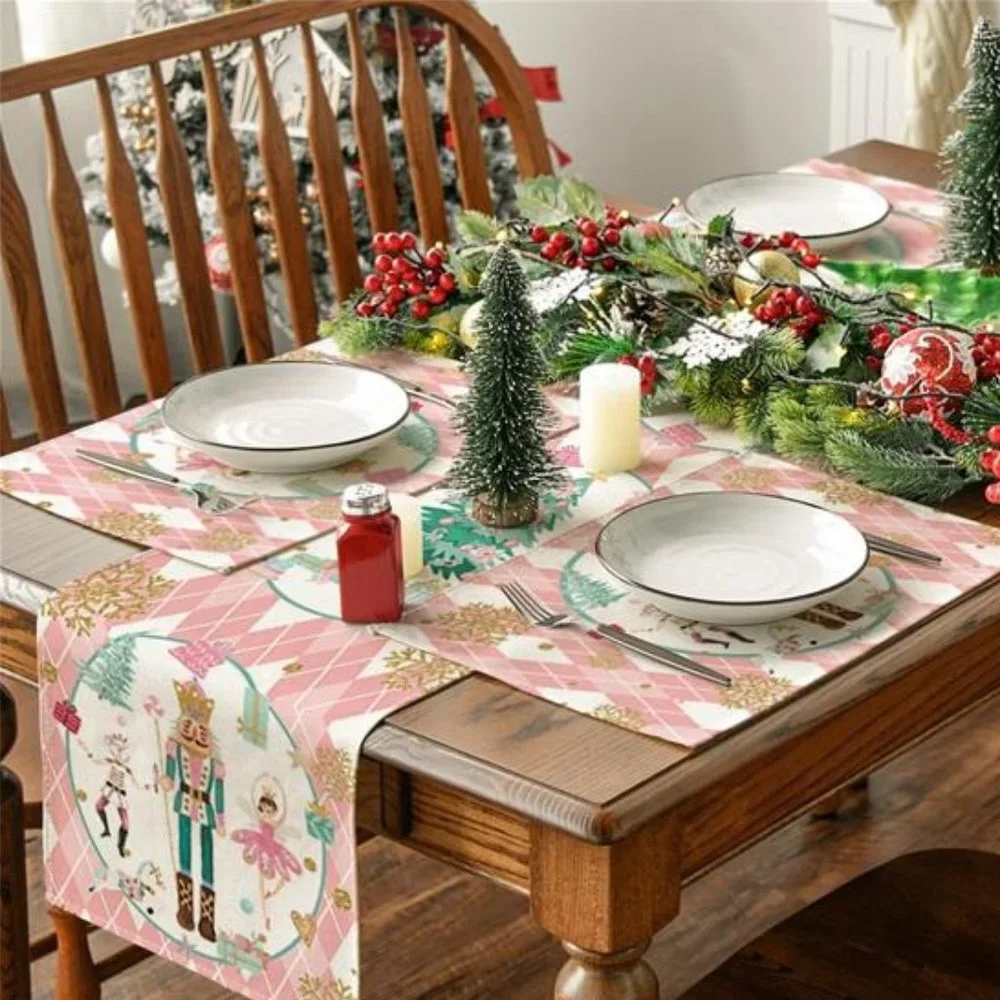 Nutcracker Placemats Christmas Decor Set 4 Pink Xmas Holiday Table Decorations